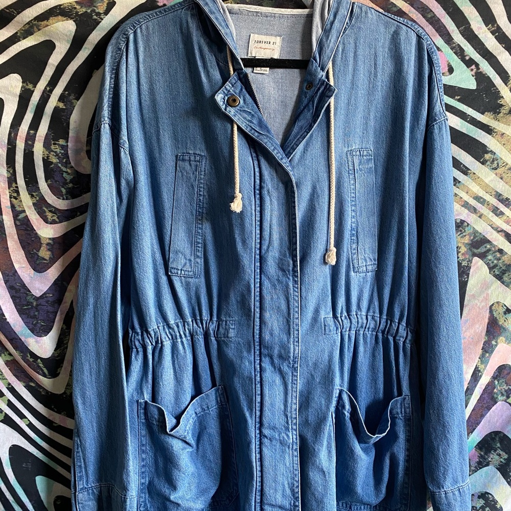 NWOT Denim Cardigan W/ Hood